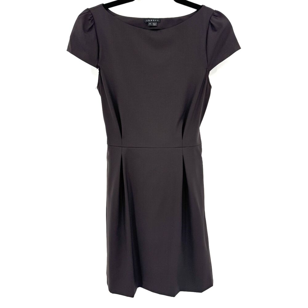 THEORY Analba Black Cap Sleeve Fit & Flare Sheath Mini Dress Size 4